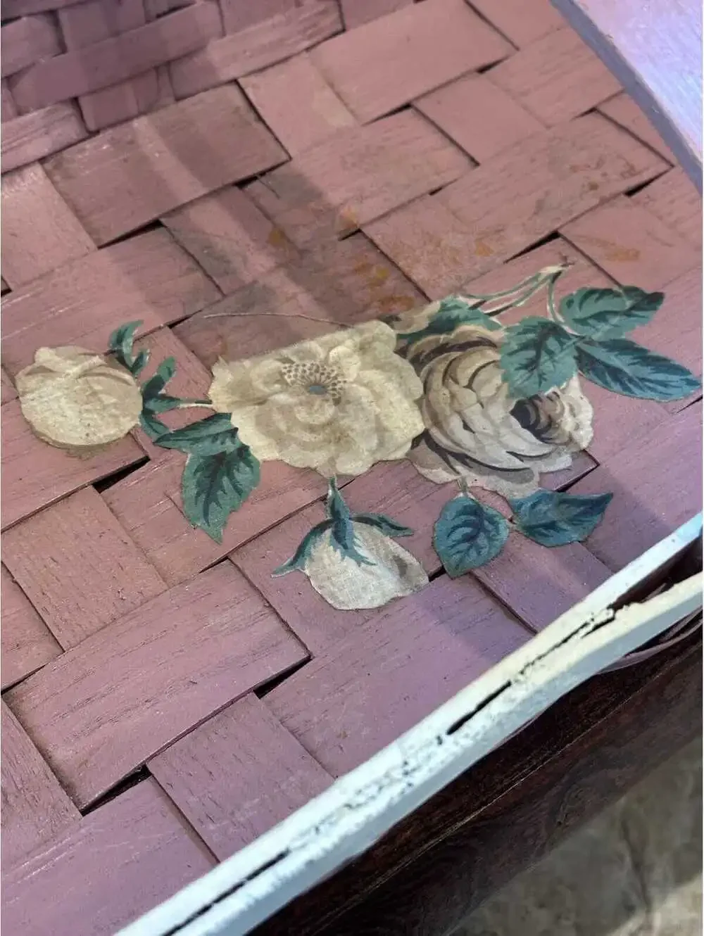Vintage Mauve Flower Collecting Long Wooden Basket